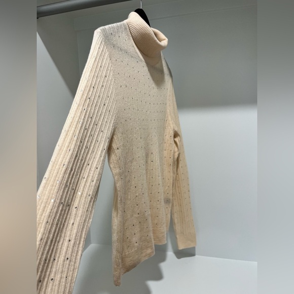 J crew Featherweight cashmere turtleneck sweater rhinestones buttercream XL - Picture 6 of 11